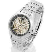 Automatic Skeleton Dial Watch Paris Hilton All Stainless Steel Black Trim Dial