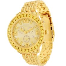 Avianne and Co. Mens Prince Collection Yellow PVD Plated Diamond Watch with Yellow Diamonds 13.73 Ctw