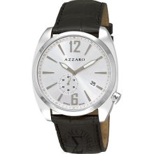 Azzaro Mens Seventies Silver Dial Black Leather Strap Watch Az1300.14sb.002