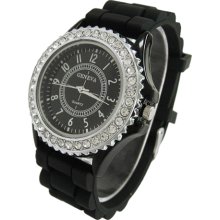 Baginc Rhinestone Watch Silicone Bracelet Black