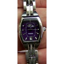 Baltimore Ravens Fossil Ladies three hand date Cushion Watch NFL1200