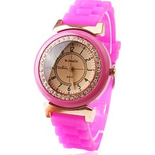 Band Pink Silicone Quartz Movement Wrist Watch with Czechic Diamond Decoration