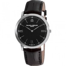 Baume and Mercier Classima Executives Black Leather Bracelet Mens Watch MOA8850