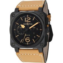 Bell & Ross Men's 'Aviation' Black Dial Beige Strap Automatic Watch