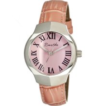Bertha Womens Pauline Analog Stainless Watch - Pink Leather Strap - Pink Dial - BTHBR401