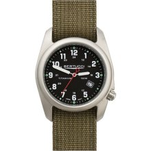 Bertucci A-2T Mens Watch - Titanium - Olive Nylon Strap - Black Dial - 12122