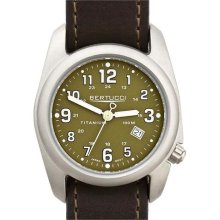 Bertucci A-2T Mens Watch - Titanium - Brown Leather Strap - Olive Drab Dial - 12020