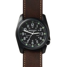 Bertucci Mens A-4T Vintage Yankee Analog Titanium Watch - Brown Leather Strap - Black Dial - 13416