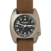 Bertucci Mens D-1T Vintage Analog Titanium Watch - Black Nylon Strap - Brown Dial - 17006