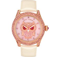 Betsey Johnson 'Bling Bling Time' Owl Dial Watch Rose Gold/ White