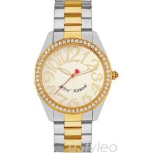 Betsey Johnson Round Dial Crystal Watch Two Tone Gold/silver Bj00190 Nib+warrant