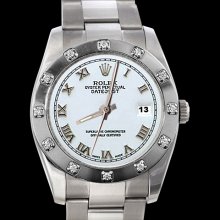 Bezel pearlmaster diamond rolex date just watch roman dial datejust - White - Metal