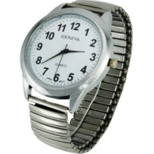 Big Number White Face Silver Stretch Band Bracelet Watch