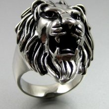 Biker Heavy 29g Huge Black Silver Stainless Steel Lion King Mens Ring