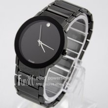 Black Alloy Steel Simple Brief Diamond Dial Quartz Lady Men's Wrist Watch