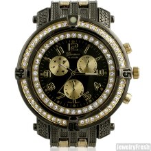Black and Gold Military Style Iced Out Watch