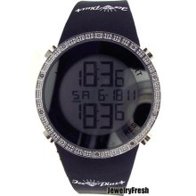 Black and Silver Ice Plus Digital 0.10ct Diamond Watch