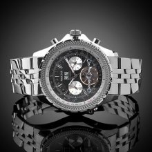 Black Dial Tourbillion Mechanical Date Day Sports Automatic Wristwatch Watch