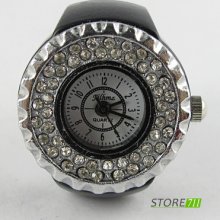 Black Luxury Cute Diamond Inlaid White Arabic Numerals Dial Ring Watch