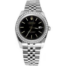 Black stick dial date just diamond bezel jubilee SS Rolex datejust watch