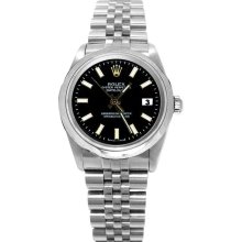 Black stick dial smooth bezel jubilee rolex date just stainless steel watch - Black - Metal
