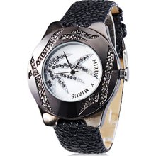 Black Women's Bamboo Style Leather Analog Quartz Wrist Watch
