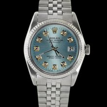 Blue diamond dial fluted rolex bezel datejust men watch SS jubilee bracelet - Blue - Stainless Steel