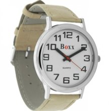 Boxx Mens Watch, Beige Faux Leather Strap, 6e02