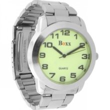 Boxx Mens Watch, Silver Tone Bracelet Strap, Luminous Face