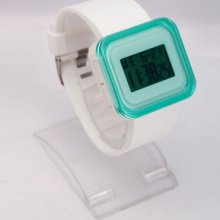 Boys Girls Sport Day Date Light Green Dial Silicone Digital Led Wrist Watch