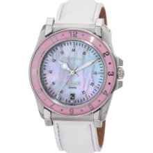 Breil Milano Womens Manta Chronograph Stainless Watch - White Leather Strap - Pearl Dial - TW0819