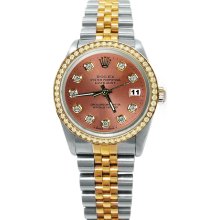 Brown diamond dial bezel rolex date just watch two tone date just men's jubilee - Brown - Stainless Steel