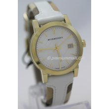 BU9110 Burberry women watch 34mm nova check white leather date gold plated new - Gold - Leather