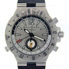 Bulgari Diagono 40mm Gmt Scuba 3 Time Zone Diver's Silver Dial Watch
