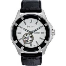 Bulova 96A123 Mens Stainless Steel Skeleton Window Automatic Silver Tone Dial Strap