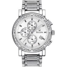 Bulova 96e03 Mens Watch Stainless Steel Chronograph Silver Dial With Diamonds
