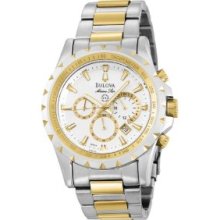 Bulova 98B014 Marine Star Mens Watch - White Stainless Steel Fold Over Clasp Mineral Quartz