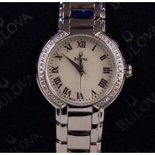 Bulova Authentic Watch Fairlawn Diamonds Mop Roman Steel 96r159