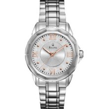 Bulova Ladies Stainless Steel 32mm Silver Tone Sunray Dial Watch 96l172