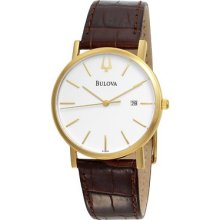Bulova Men's Brown Leather Strap White Dial Quartz Watch 97b100