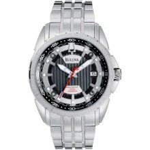 Bulova Men's Campton Collection 96B172 Silver Stainless-Steel Quartz Watch with Black Dial