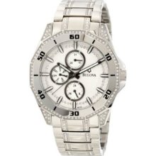 Bulova Mens Crystal Dress Watch - White Dial - Stainless Steel 96110