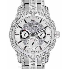 Bulova Mens Crystal Dress Watch Silver/White Dial Stainless 96C109