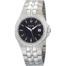 Bulova Stainless Steel Black Dial Link Bracelet Quartz Watch - 96b123