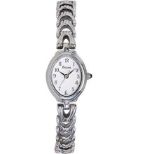 Bulova Women's 96l12 Oval Stainless Steel Bracelet Silver White Dial Watch