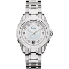 Bulova Womens 96p115 Precisionist Longwood Diamond Mop Dial Steel Bracelet Watch