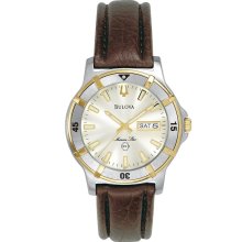 Bulova's Marine Star Men's Watch w Brown Leather Strap - Champagne Dial