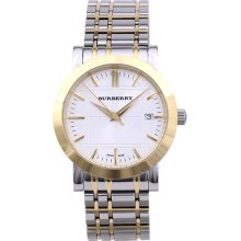 Burberry Men's Heritage Two Tone Stainless Steel Case and Bracelet White Dial Date Display BU1358