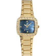 Burgi Ladies Gold Tone Crystal And Blue Mother Of Pearl Watch