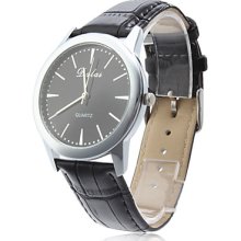 Business Unisex Elegant Style PU Analog Quartz Wrist Watch (Black)